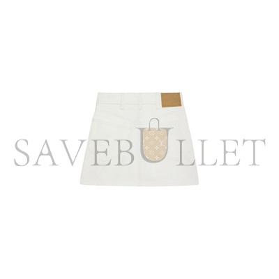CELINE EMBROIDERED MINI SKIRT IN RAW WASH WHITE DENIM RJ031360W.07IA